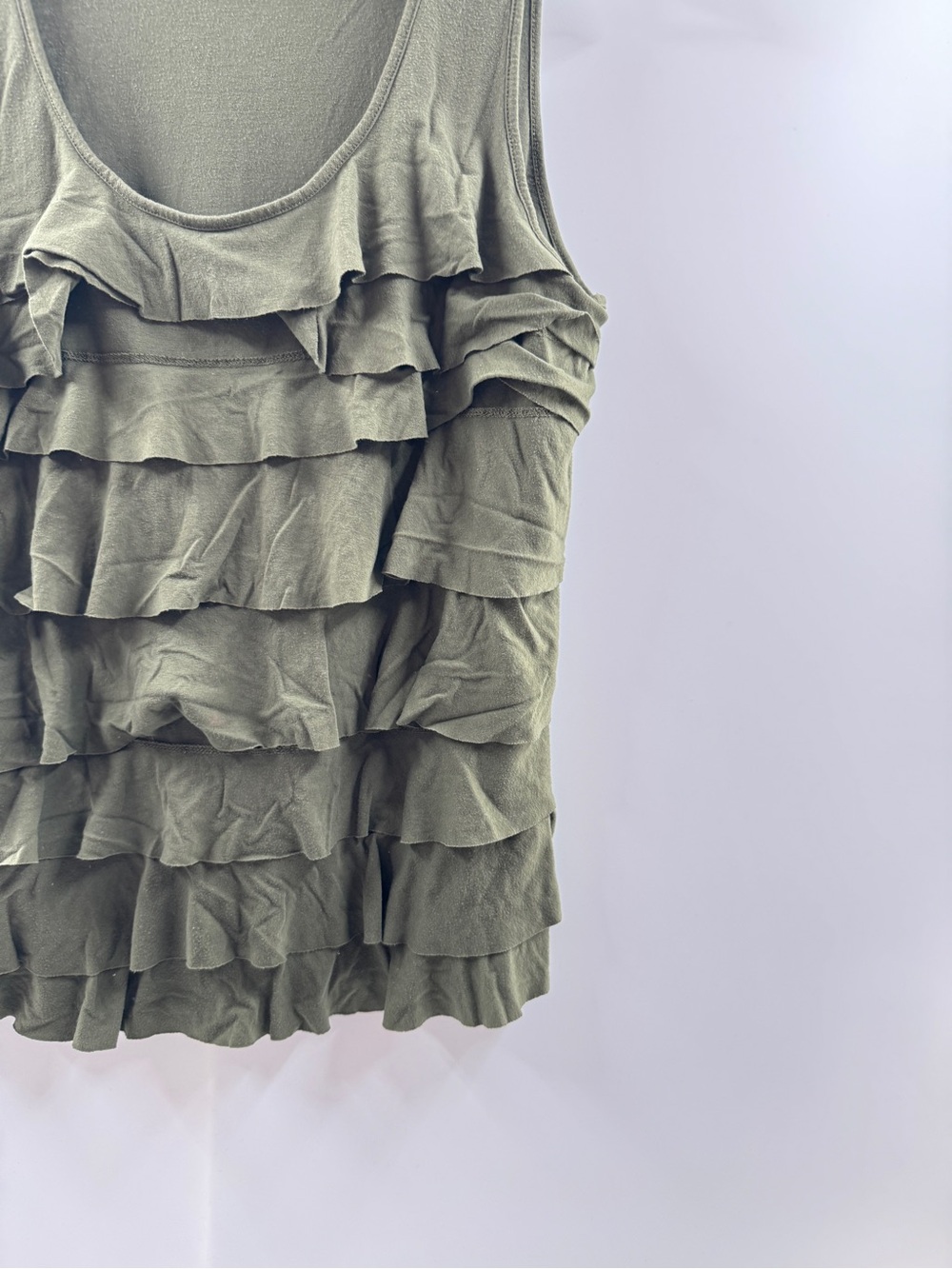 Liz Claiborne Olive Green Ruffle Neck Top – Women's Large - Picture 3 of 8